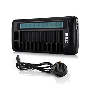 EBL 999 12 Bay LCD Display Smart Battery Charger for AA AAA 9V Ni-MH Ni-CD Rechargeable Batteries 9V Li-ion Battery Charger