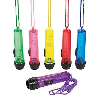 Plastic Transparent Flashlights On A Rope (12) Assorted Colors