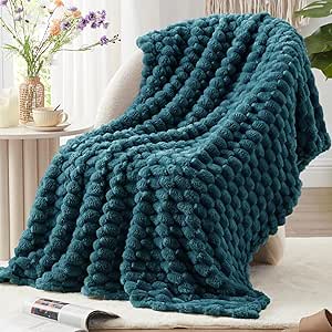 EXQ Home Fleece Throw Blanket for Couch and Bed, 3D Imitation Large Turtle Shell Jacquard Decorative Blankets, Plush Lightweight Fuzzy Flannel Blanket Suitable for All Seasons (50"×60",Teal)