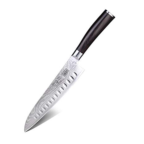 SHAN ZU Chef Knife Damascus Steel Japanese Knife Professional Kitchen Knife Wood Handle Brown with Gift Box