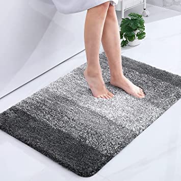 Olanly Luxury Microfiber Bath Mat, Extra Soft and Absorbent Bathroom Mat, Non-Slip Plush Shaggy Bathroom Rug, Machine Wash Dry, Bath Rugs for Bathroom Floor, Tub and Shower, 24x36, Grey