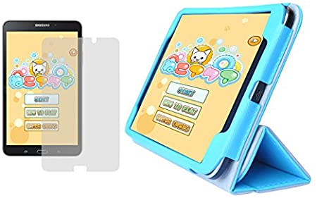 iShoppingdeals - Blue PU Leather Folio Cover Case and Clear Screen Protector for Samsung Galaxy Tab 4 8.0 (SM-T330NU)