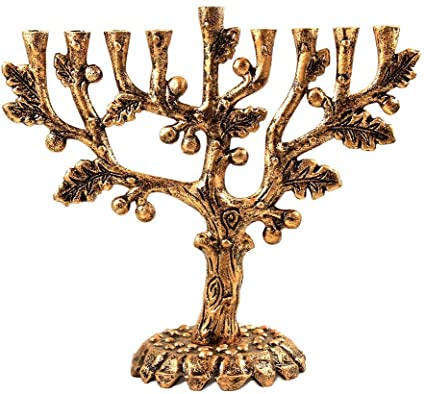 Zion Judaica Hanukkah Menorah Artistic Olive Tree Menorah (Antique Gold)