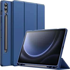 JETech Case for Samsung Galaxy Tab S9 FE  / S9 FE Plus 12.4-Inch with S Pen Holder, Soft TPU Tri-Fold Stand Protective Tablet Cover, Support S Pen Charging, Auto Wake/Sleep (Navy)