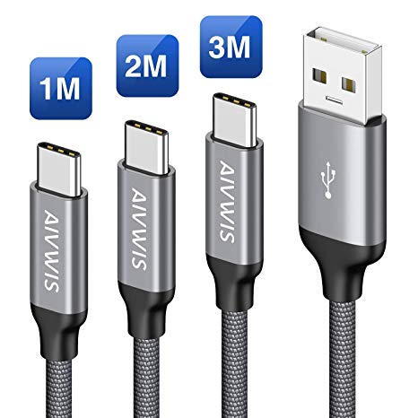 USB Type C Cable AVIWIS [3Pack 1m 2m 3m] Nylon Braided USB C Fast Charging and Data Transfer Charger Cable for Samsung Galaxy S10/ S9/S8, Huawei P20/Mate20, Moto G6, OnePlus 6T, Nintendo Switch