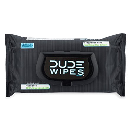 DUDE Wipes Flushable Wipes, Unscented with Vitamin-E & Aloe, 100% Biodegradable, Dispenser Pack (48ct)