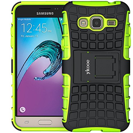 Galaxy J3 Case, Express Prime Case, Ykooe Armor Heavy Duty Protection Impact Resistant Shockproof Slim Fit TPU Dual Layer Protective Case Cover for Samsung Galaxy J3 With Stand (Green)