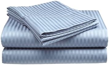 Ruthy's Textile 4 Piece 400 Thread Count 100% Cotton Sateen Dobby Stripe Sheet Set (Queen, Light Blue)