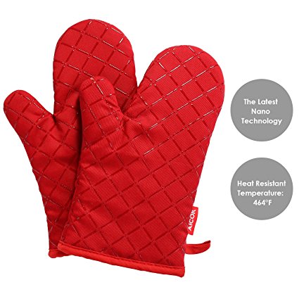 Aicok Oven Gloves Non-Slip Kitchen Oven Mitts Heat Resistant Cooking Gloves for Cooking, Baking, Barbecue Potholder, Red, 1 Pair