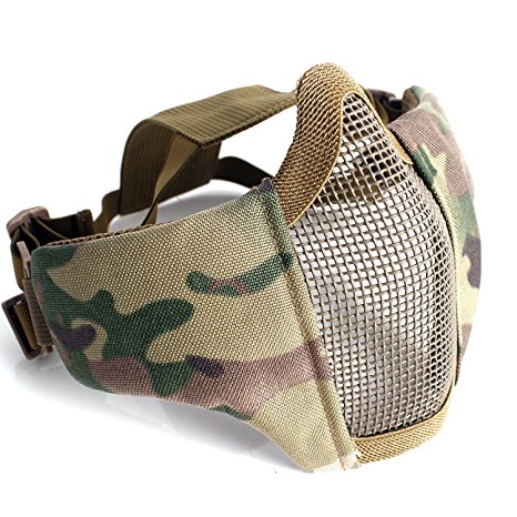 Half Face Lower Mask Foldable Mesh Adjustable Tactical Metal Steel Mask for Airsoft/Hunting/Paintball/Shooting