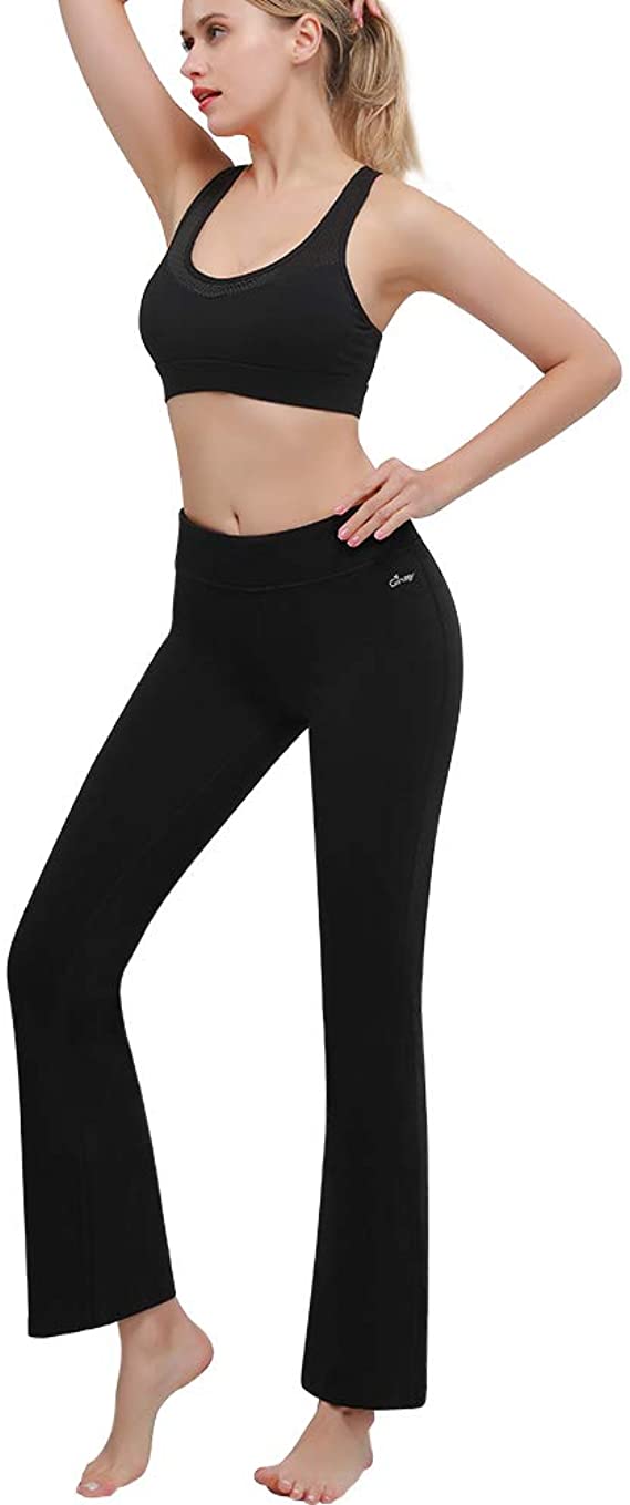 Ginasy Bootcut Yoga Dress Pants for Women High Waist Tummy Control Bootleg Flare Workout Pants with Pockets