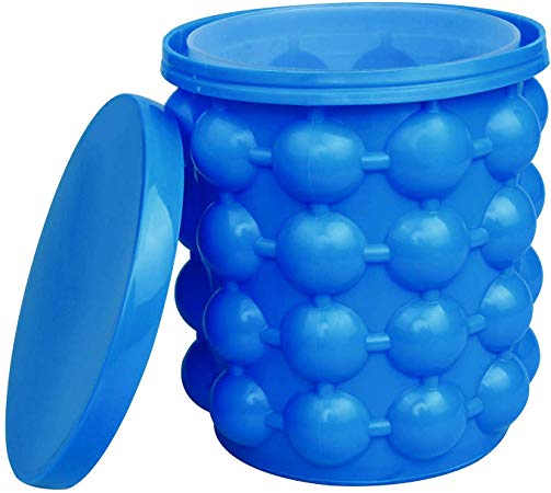 Besmon Ice Cube Mold Ice Trays, Large Silicone Ice Bucket, (2 in 1) Ice Cube Maker, Round,Portable,For Frozen Whiskey, Cocktail, Beverages (Dark blue)