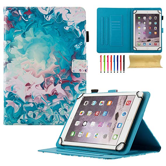 Uliking Universal Case for 7 inch Tablet (6.5"-7.5"), PU Leather Stand Cover [Card/Stylus Holder] for Galaxy Tab A 7.0, Kindle Fire 7, Galaxy Tab 3/Tab E Lite 7.0 and Other Models, Watercolor Ripples