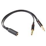 35mm Female to 2 Male Gold Plated Headphone Mic Audio Y Splitter Cable Black