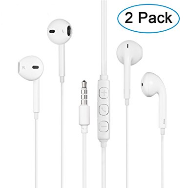 [2 Pack] Wired Earbuds Stereo Headphones with Mic and Volume Control for Apple iPhone / iPad / iPod / Samsung Galaxy / Android Smartphones
