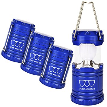 [4 Pack] LED Camping Lantern Flashlights - Hurricane Emergency Tent Light - Backpacking, Hiking, Fishing, & Outdoor Lighting Camping Equipment | Best Gifts for Men, BLUE (12 AA Batteries Included)