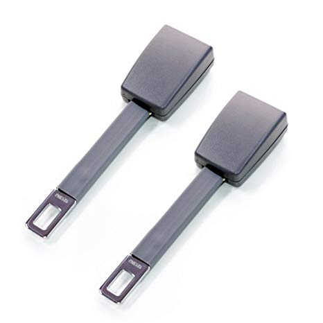 2-Pack Rigid 7" Seat Belt Lengthening Accessory (Gray) 7/8" Inch Metal Tongue Width with E-Mark Safety Certification Type A - Buckle Up and Drive Safely Again