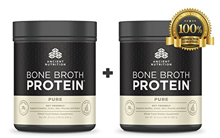 Ancient Nutrition Bone Broth Protein - Pure - 15,900mg of Collagen - 1,256mg of Chondroitin - Over 19 Amino Acids, Key Minerals, Hyaluronic Acid and Glucosamine
