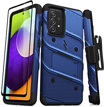 ZIZO Bolt Series for Galaxy A52 5G Case with Screen Protector Kickstand Holster Lanyard - Blue & Black