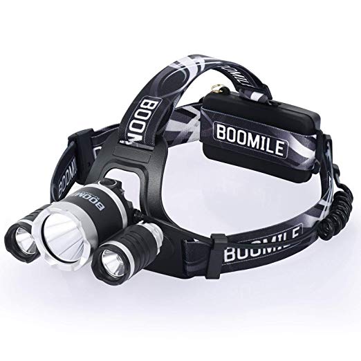 Boomile Headlamp, LED Headlight, 6000 Lumens Waterproof Head Lamp with 4 Brightness Modes, Headlamp Flashlight Perfect for Running, Camping, Outdoor Hiking and Walking (Black)