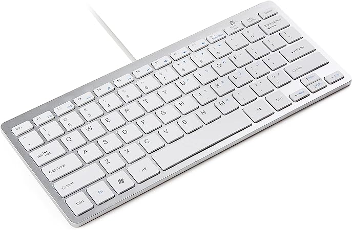 GMYLE Compact Wired USB Mini Keyboard for PC (Metallic Silver and White)