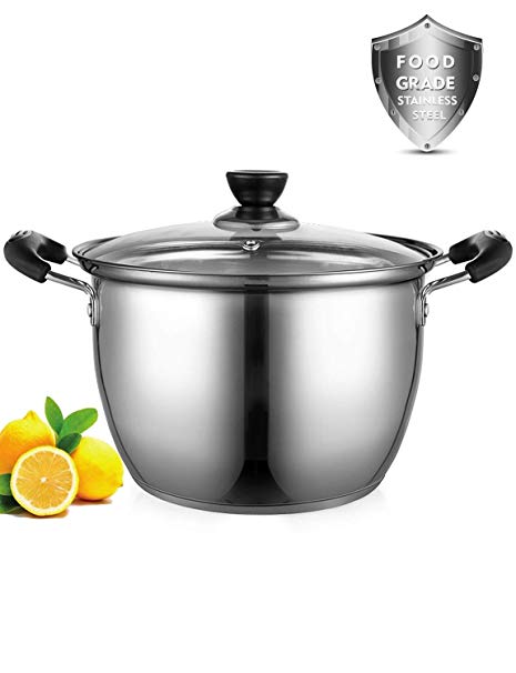 Stock Pot, ONEISALL 6 Quart Stockpot Thicker Stainless Steel Large Induction Pot with Lid, Anti-Scalding Safety Handle and Fast Heating for Induction Cooktop, Gas Stoves, Oven