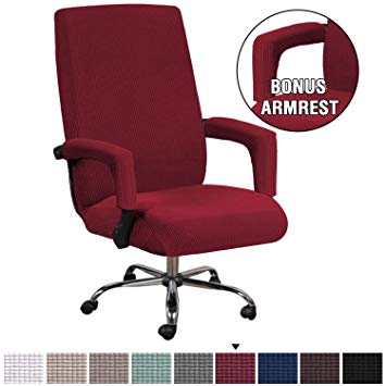 H.VERSAILTEX Burgundy Red Office Chair Covers with Arm Covers Featuring Jacquard Textured Twill Fabric Computer Chair/Desk Chair/Boss Chair/Rotating Chair/Executive Chair Cover, Large