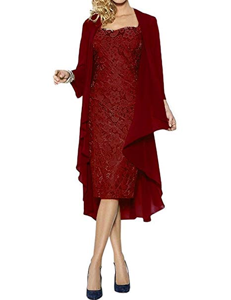 APXPF Women's Lace Mother of The Groom Dresses Tea Length W/Jacket
