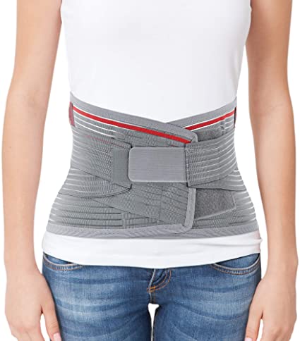 ORTONYX Lumbar Support Belt Lumbosacral Back Brace – Ergonomic Design and Breathable Material - XL/XXL | Gray/Red