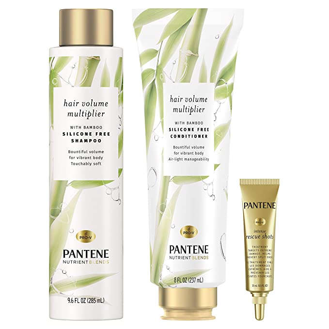 Pantene Shampoo & Conditioner   Rescue Shot Treatment, with Bamboo, Nutrient Blends Hair Volume Multiplier, Silicone Free