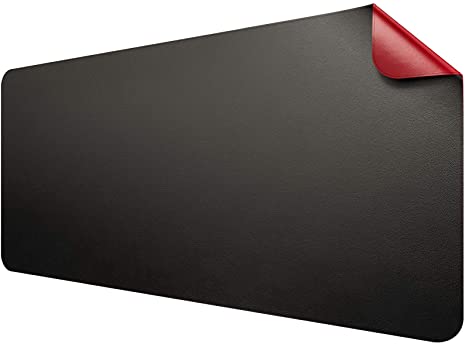 Dual-Sided Multifunctional Desk Pad, 35.4" x 17" PU Leather Desk Blotter, Waterproof Desk Mat Mouse Pad (Black/Red)