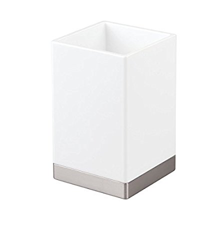 InterDesign Clarity Solid Toothbrush Holder/Stand for the Bathroom, Made of Plastic, White and Brushed