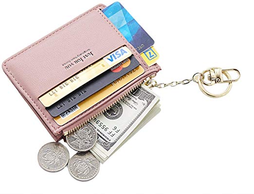 Small Wallets for Women, Slim Pocket Wallet Lady Mini Purse Leather Card Case Short Wallet with Keychain