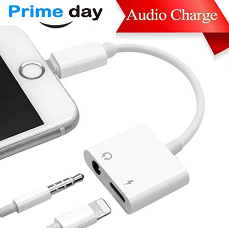 Lighting to 3.5mm Adapter Headphone for iPhone 7/7plus/8/8plus/X/10 AUX Audio Adaptor Charge Splitter Adaptor Cable Jack Connector Earphone Volume Control Charge&Music Support iOS10.3 orLater