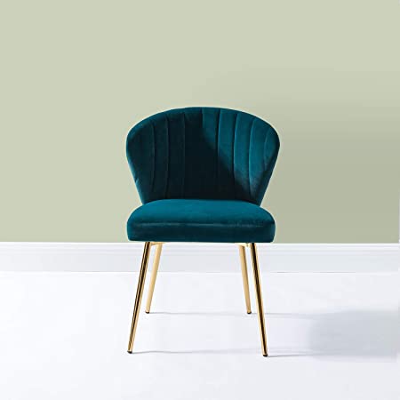 Glam Velvet Side Chair with Gold Metal Legs for Small Space - Teal
