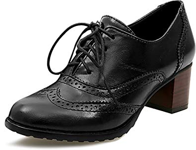 ODEMA Women Brogue Hollow Out Lace-Up High Heel Shoes