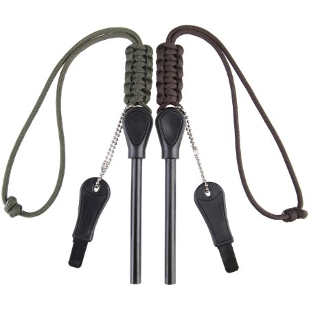 Dimples Excel Magnesium Alloy Emergency Easy Grip Fire Starter with 500 lb (227 kg) Paracord Lanyard (2 Pack)