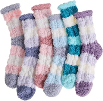 Womens Fuzzy Socks Fleece Fluffy Cabin Plush Warm Sleep Soft Cozy Winter Adult Stocking Stuffers Christmas Slipper Socks 6 Pairs