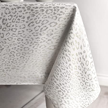 Benson Mills Tamali Leopard Tablecloth, 60X104, Silver/Silver,25606