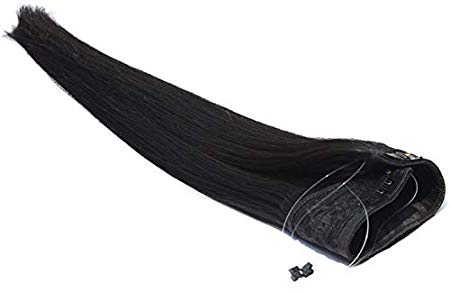 Remhumhai:Flip Clip Halo Human Hair Extensions,18"(45cm),#1 Jet Black,100% Human Hair,Real Remy Hair so durable,Straight Hair,Adjustable Wire,Lace Border,4.00oz(113g)