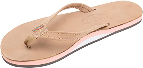 Rainbow Sandals Women's Single Layer Premium Leather w/Colorful Midsole/Narrow Strap Sandal