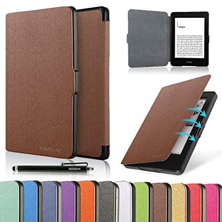 HAOCOO Ultra Slim Leather Smart Case Cover Build in Magnetic [Auto Sleep/Wake] Function for All-New Amazon Kindle Paperwhite ( All-New 300 PPI Versions with 6" Display and Built-in Light) (Brown)