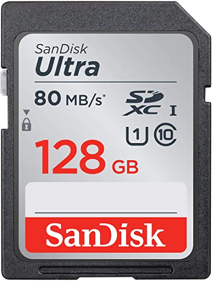 SanDisk Ultra 128GB SDXC UHS-I Memory Card up to 80MB/s (SDSDUNC-128G-GN6IN), Black