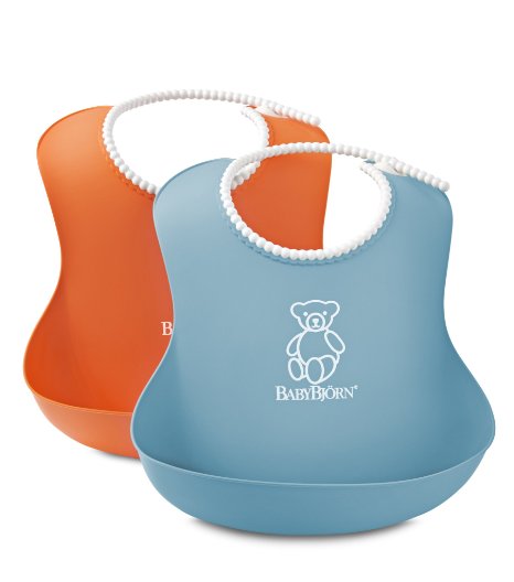 BABYBJORN Soft Bib, Orange/Turquoise, 2 Pack