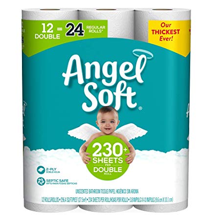 Angel Soft Toilet Paper, 12 Double Rolls = 24 Regular Rolls, 230  2-Ply Sheets Per Roll