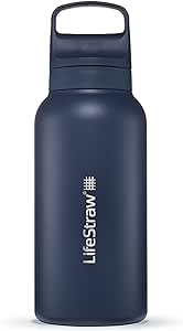 LifeStraw Go Series — Insulated Stainless Steel Water Filter Bottle for Travel and Everyday Use Removes Bacteria, Parasites and Microplastics, Improves Taste, 1L Aegan Sea