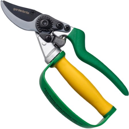 Pruning Shears - Ergonomic Bypass Pruner with Rotating Handle to Protect Hand and Minimize Strain - Heavy Duty Secateurs, Clippers, Tree Trimmers - Garden Supply - Gardenbrite