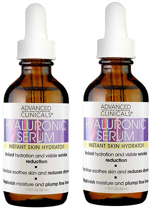 Advanced Clinicals Hyaluronic Acid Face Serum. Anti-aging Face Serum- Instant Skin Hydrator, Plump Fine Lines, Wrinkle Reduction. (Two - 1.75oz)