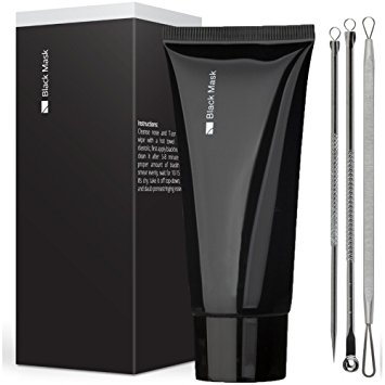 Premium Blackhead Remover Kit - Purifying Peel Off Facial Black Mask   3 Stainless Steel Comedone Extractor Tools for Blackheads, Whiteheads - Best Mud Pore Cleansing Mask