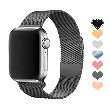 Letuboner Compatible for Apple Watch Band 38mm 40mm 42mm 44mm,Wristband Mesh Loop with Adjustable Magnetic Closure Replacement Bands for iWatch Series 1/2/3/4 (Space Gray, 42mm/44mm)